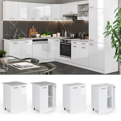 Miniatura 3 de Vicco Mueble Bajo De Cocina R-Line, Blanco Alto Brillo, 60 Cm Sin Encimera, Para Combinación Libre Dentro De Sistemas De Cocina Modulares