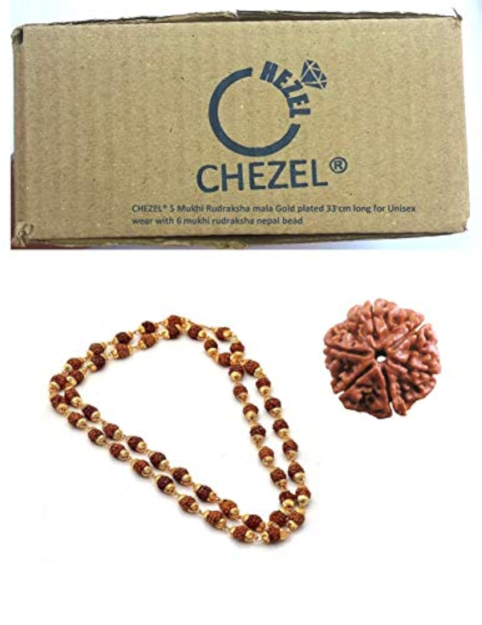 5 Mukhi Rudraksha Mala Gold Plated 33 cm Long