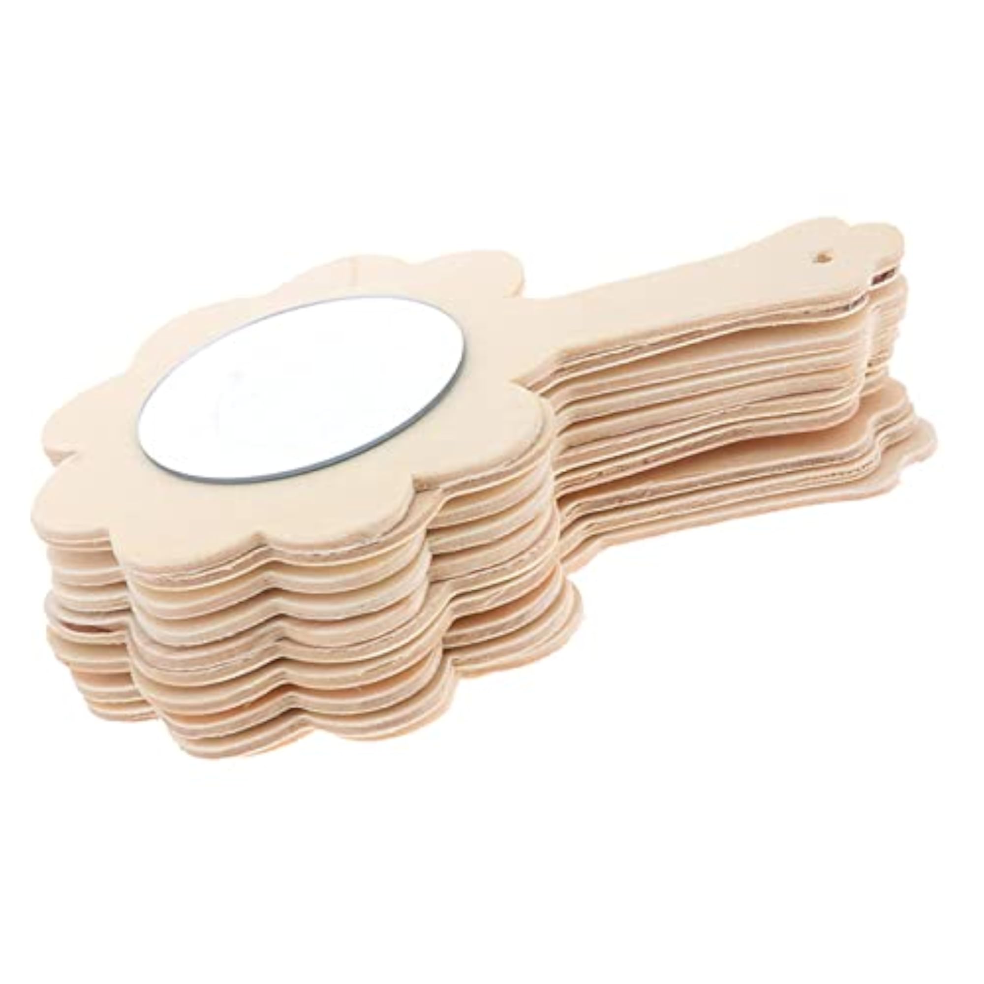 Sunflower Shape Unfinished Wooden Handheld Mirror, 20Pcs Set