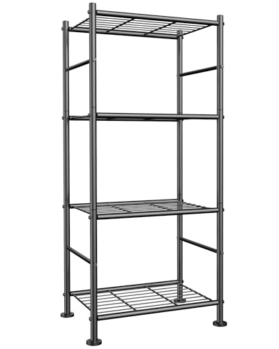 Sakugi Storage Shelves - 4 Tier Sturdy Metal Garage Shelving Unit with Adjustable Leveling Feet, Space-Saving Shelves Organizer for Pantry, Laundry, Kitchen, 46.5 x 32.0 x 112 cm, Black