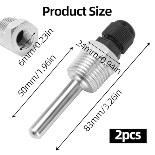 NVGFTG 2 Stück 1/2 Zoll Edelstahl Tauchhülse 8 × 50 mm Thermowell Tauchschutzrohre Thermoelemente Schutzrohr Tauchhülsen Temperaturfühler Edelstahl Tauchhülsen, für Temperatursensor