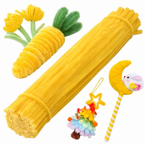 200 Pieces Pipe Cleaners Chenille Stem Set for DIY Arts Crafts Decorations (Deep Yellow)