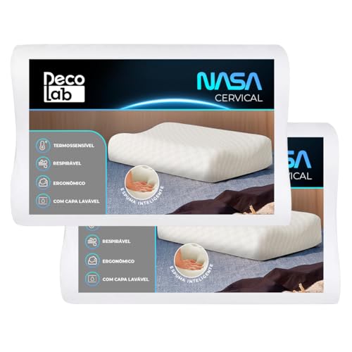 Decolab Travesseiro Cervical Nasa C/Capa Aveludada Lavável Espessura 12cm (Branco, 2 Peças)