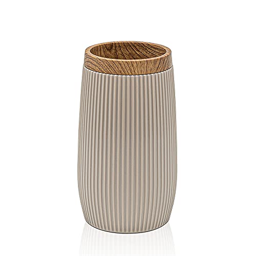 Inbagno Porta spazzolino da Denti, in plastica Tortora, con Dettagli Effetto Legno, Serie Blob