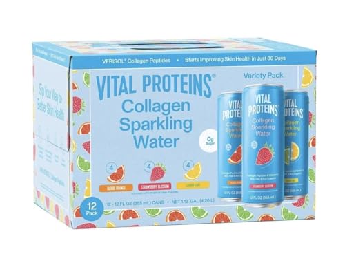 Vital Proteins Collagen Sparkling Water | Variety Pack (Strawberry Blossom Blood Orange Lemon Lime) | 12 fl oz | 12-count cans