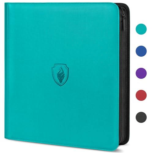 Image of Premium Zip Card Binder 12 Pocket, Fabmaker 912 Pockets Trading Card Binder, PU Zipper Card Collection Album, Sturdy Side-Loading Card Book Holder for Game & Sports Cards, Teal