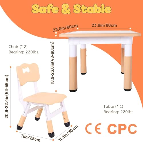 Image of Snazzy Height Adjustable Toddler Kids Table and 2 Chairs Set, for Crafts Table, for Classrooms Homes,