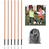 6Pcs 5FT Agility Poles for Soccer,Basketball,Football,Dog,Horse Training-Adjustable Speed and Agility Training Equipment Sports Training Sticks with Ground Spring Nails and Storage Bag (Orange)