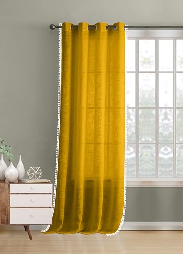 Image of THE LINEN COMPANY Cotton Linen Solid Eyelet Curtain for Window, Mustard, Linen Texture Fabric, Light Filtering Curtain Panel for Living Room & Bedroom, Window Curtain 4 Feet