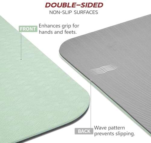 Extra Large Wide Yoga Mat 80cm x 183cm, 8mm Thick TPE Yoga Mat for Home Workout, Non Slip Exercise Mat for Pilates Stretching, Eco Friendly Floor Mat for Tall People, with Carry Bag, Green by Hydepack - Used condition - Image 3