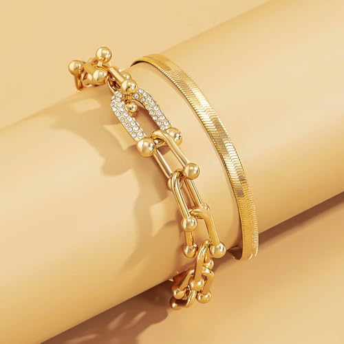 Gangel Gold Link Bracelet Dainty Gold Plated Bracelets Layered Snake Chain Bracelet Simple Trendy Adjustable Bracelet Jewelry for Women4