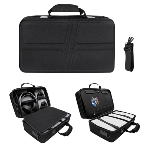 Gettimore Funda rígida de transporte de EVA para consola PS5 Pro, bolsa de viaje protectora con compartimentos ajustables, se adapta a controladores y accesorios, color negro