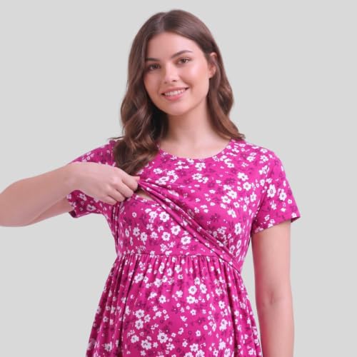 Image of Zero Clothing Feeding Dress for New Moms Casual Loungewear Ankle Length | Cotton Maternity Nighty | Zipless Feeding Dresses for Women | Pregnancy & Nursing Wear