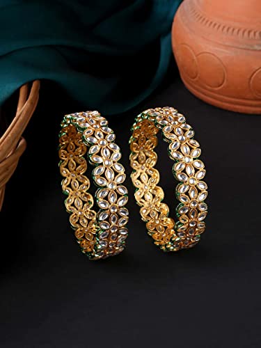 Jewar Mandi Bangles Fashion Jewelry Indian Bollywood Faux Kundan Floral Gold Plated Meena Work Bracelet Kada Jewelry For Women & Girls (2Pc Flower Kundan Kada, 2.8) #TOP1