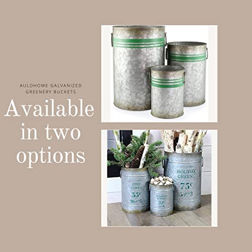 Auldhome Christmas Galvanized Greenery Buckets (Set Of 3), Large, Medium, & Small Metal Farmhouse Decor Galvanized Cans With Holiday Pine Motif #TOP6
