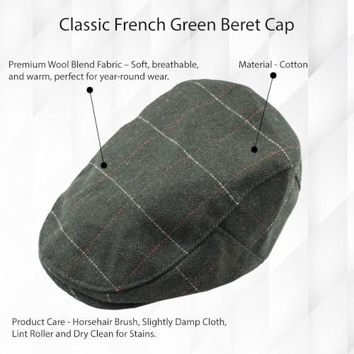 Image of The Tie Hub Wool Flat Cap for Men & Women | Adjustable Vintage Newsboy Gatsby Hat for Casual, Travel, Outdoor | Free Size Herringbone Ivy Style Cap