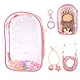 Transparente Figuren Vitrine, Puppenschutzhülle für Plüschpuppen Puppentasche Halter Tragbarer PVC Umhängebeutel Puppenhülle mit Schlüsselanhänger für 15cm/17cm Puppenzubehör (Rosa)