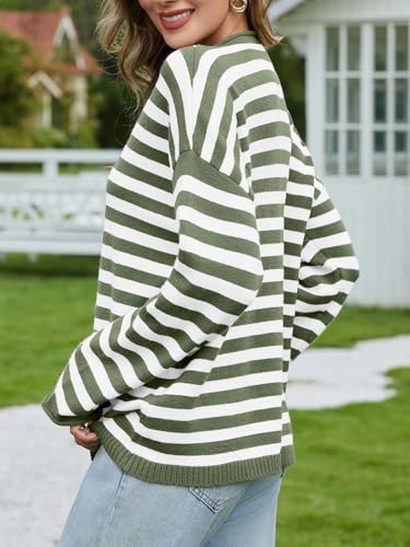 Image of UNCLECAT Womens Striped Cardigan Long Sleeve Button Down Knit Tops
