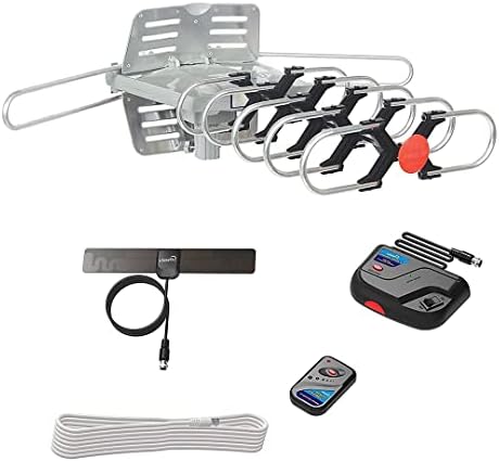 ViewTV Outdoor TV Antenna, Amplified HDTV Digital Antenna, Dual Output TV Antenna, Motorized 360 Degree Rotation, Wireless Remote Control, 1080p 4K, 150 Miles Range with 40 ft coax Cable