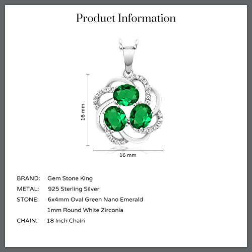 Gem Stone King 925 Sterling Silver Green Simulated Emerald 3-Stone Spiral Pendant Necklace For Women (1.55 Cttw, with 18 Inch Silver Chain) - Image 5