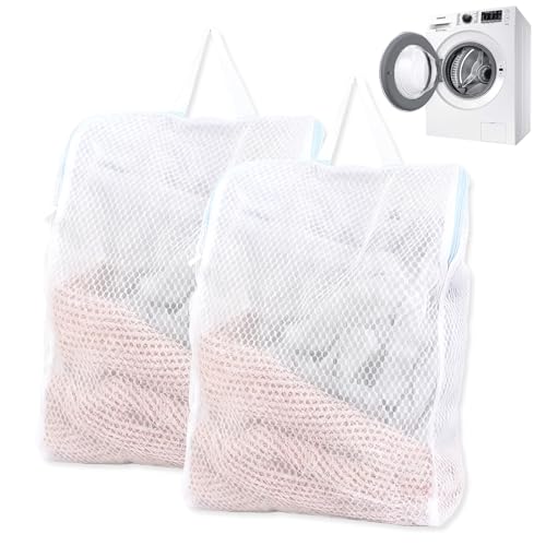 LIULINY 2 Piezas 50 x 55 cm Red de Lavandería para Lavadora, Red de Lavandería Grande con Asas Bolsa Lavadora, Bolsa de Wash Bag de Malla Fina Grande con Cremallera, para Ropa, Pantalones Camisas