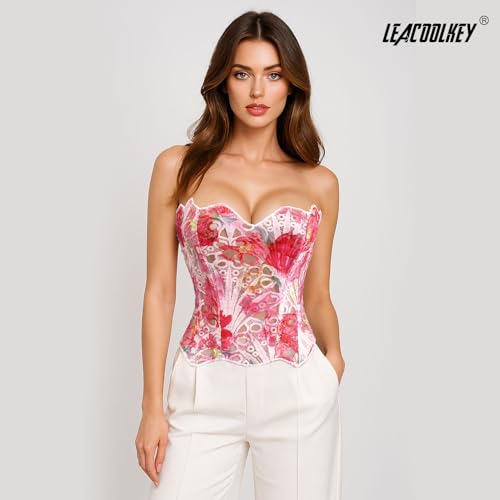 Lacework Corset Top for Women Sexy Textured Sheer Floral Lace Bustier Cincher Lace-up Corset Halloween Overbust Top4