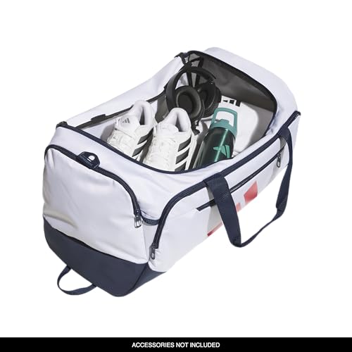 Image of adidas Defender 5 Duffel Bag for Sports, Gym and Travel, White /Night Indigo /Pure Ruby Red, OSFA