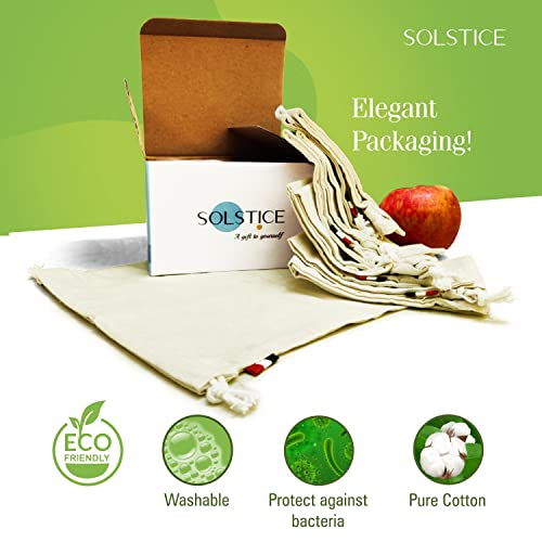 Image of SOLSTICE Cotton Muslin Fridge Storage Bags for Vegetables and Fruits Kitchen | Washable, Reusable, Multipurpose Storage and Straining bags - Set of 10 ( 5 large, 5 medium )