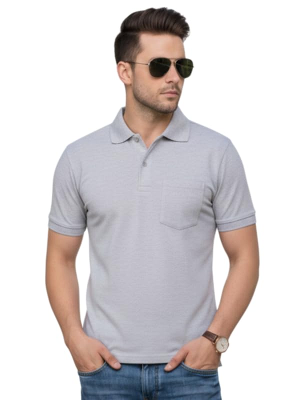 Polo T-Shirt for Men | Poly-Cotton Blend (60% Cotton 40% Polyester) | Half Sleeve Regular Fit with Coin Pocket | 13+ Colors - Grey, Navy, Maroon, Black, White & More-image-1