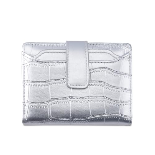 Women's Minimalist Portable Plain Color leather Short Wallet, Bifold Card Holder for Daily, Back To School, Casual Cute Mini Purses Designer Zipper Short Purse，for All Seasons Wallets (sliver)2