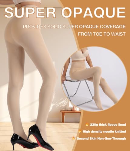 Image of MERYLURE Winter Warm Fleece Lined Tights for Women, Opaque Thermal Pantyhose, High Waisted Control Top Leggings