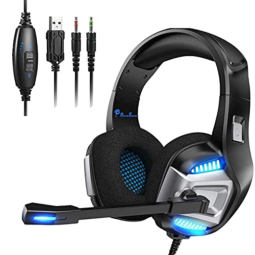 PunnkFunnk Gaming Headset with Microphone, Noise Cancelling Headphones with Microphone, LED Light Headset with Mic, PS4 Headset with 7.1 Surround Sound, Xbox Headset (S01)
