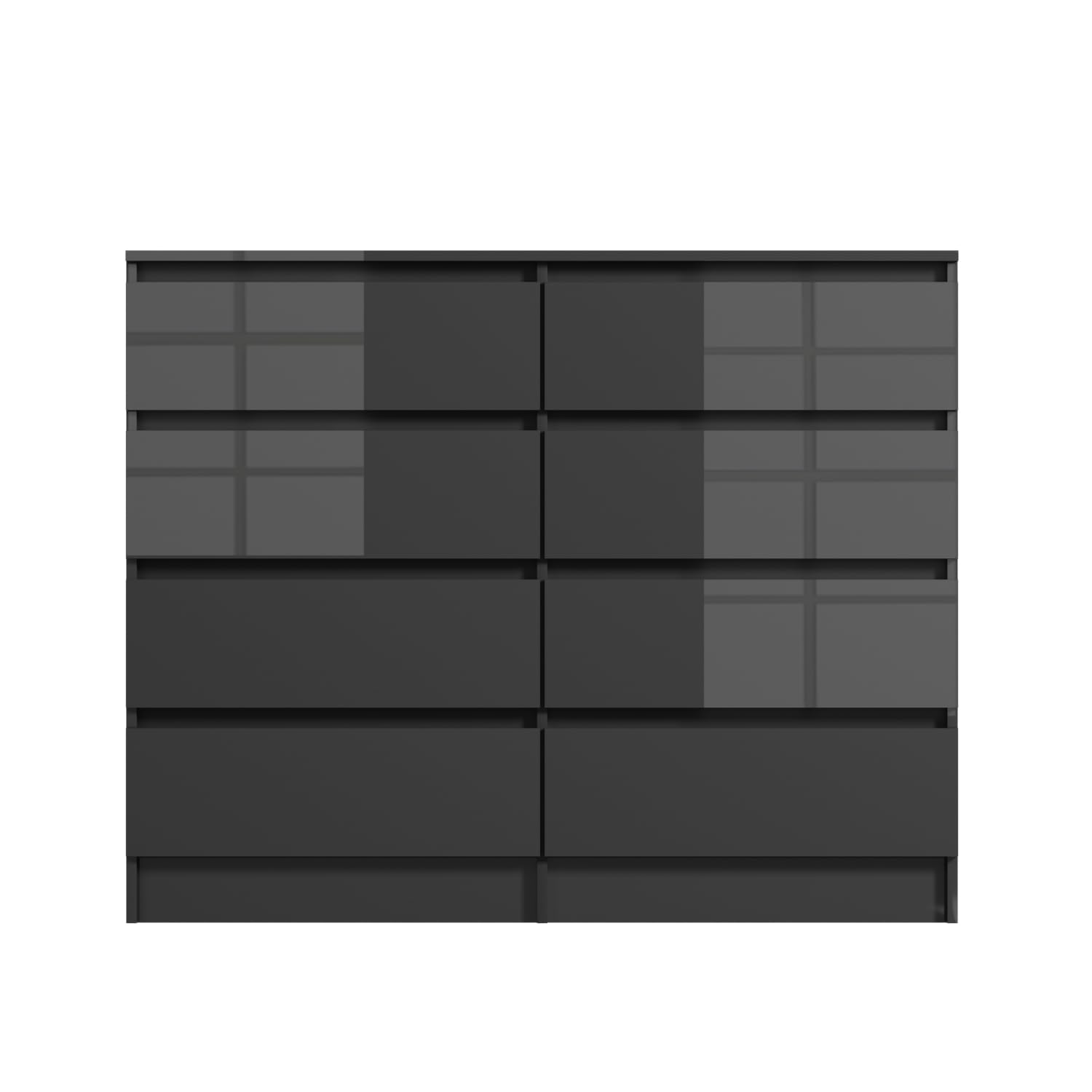 LSLIFE Weiße Kommode mit 6/8 Schubladen Hochglanz Schlafzimmerschrank Nachttisch Sideboard Stauraum Möbel für Wohnzimmer Büro Flur (Black 8 Drawer)