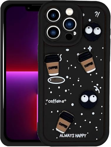 Image of GoldKart Back Case Cover Compatible for iPhone 13 Pro Max | Cute Fun Cartoon 3D Ball Coffee Silicone Case | Full Body Protection Back Cover for iPhone 13 Pro Max - Black