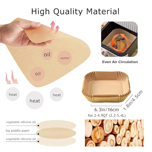 Image of Air Fryer Liners Square Paper Liners and Silicone Air Fryer Pot Insert with Divider and Perforated Mat (100 PCS Square Air Fryer)