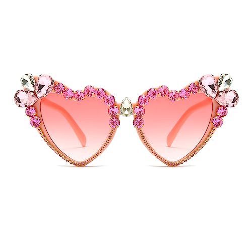 Long Keeper Herz Sonnenbrille Strass - Retro Sonnenbrille Herzform mit Glitzer Strass Herzbrille Festival Party Aesthetic Sonnenbrille für Damen UV400, 50MM