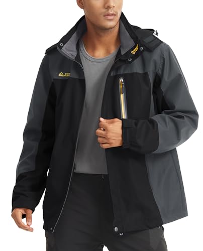 Image of MAGCOMSEN Men's Hooded Windproof Water Resistant Rain Jacket Windbreaker 5 Pockets for Hiking,Fishing,Runing