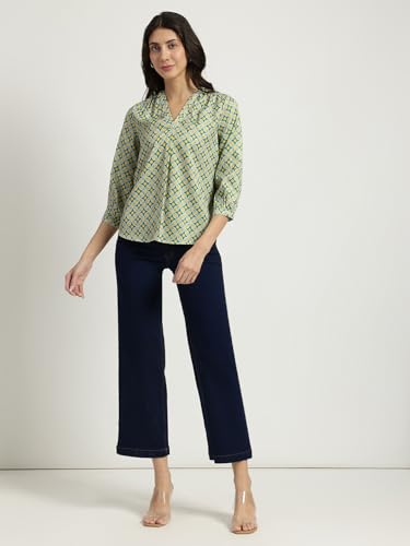 Image of FableStreet Women Formal & Casual Top | V-Neckline with Gathered Back Detail & Three-Quarter Sleeves | Premium Satin Fabric for Office Wear & Sophisticated Outings