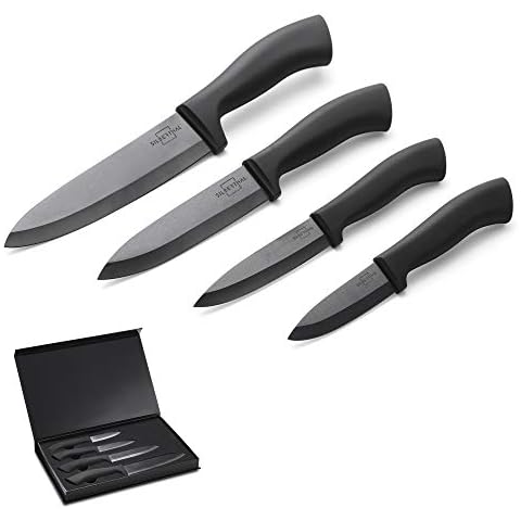 SILBERTHAL Keramikmesser Set schwarz - 4 Küchenmesser aus Keramik in edler Geschenkverpackung Cover