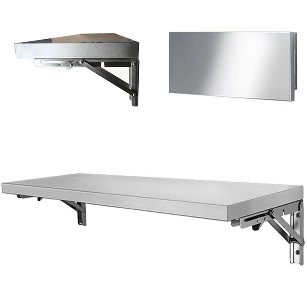 GDMDPTE Stainless Steel Folding Wall-Mounted Table for RV Laundry Food Truck Restaurant & BBQ - Space-Saving 100x50cm (40x20in) Workstation Shelf