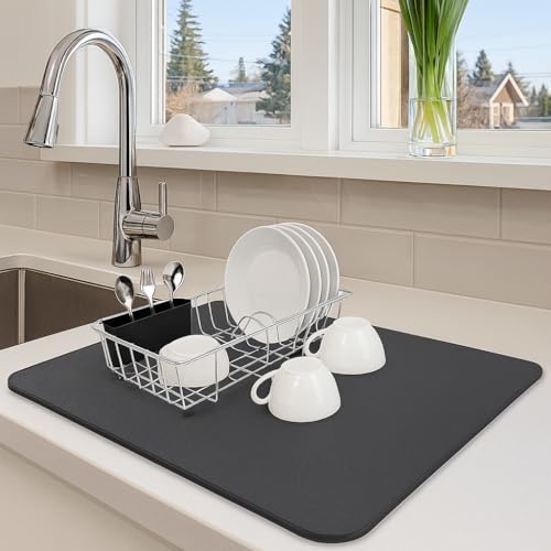 Image of Dish Drying Mat Large - Water Absorbing Mat for Kitchen, Kitchen Drying Mat for Wet Utensils, Drying Mat for Kitchen Utensils (30 x 40 cm)