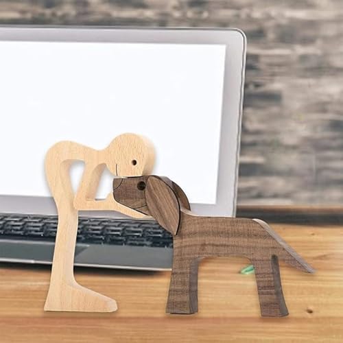 Wenxiaw Welpen Holzschnitz Ornamente, Holzfigur für Hunde Herzerwärmendes Geschenk Handgemachte Hund Holzschnitzerei Welpe Holz Handwerk Skulptur Für Hundeliebhaber, Bastelfigur, Holz, Zuhause, Büro