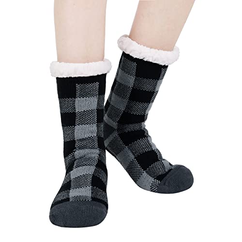 Image of Chassic Sherpa Lined Slipper Socks for Women, Non-Slip Cozy Winter House Socks, Soft Fuzzy Socks, Christmas Gifts for Women & Ladies Stocking Stuffers