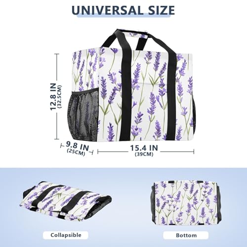 Large Waterproof Travel Tote Bag for Women Men, Watercolor Lavender Flowers Canvas Beach Bag with Lining & Pockets - Reusable Grocery/Laundry/Kitchen/Pool/Picnic Tote (15.4x9.8x12.8in)3