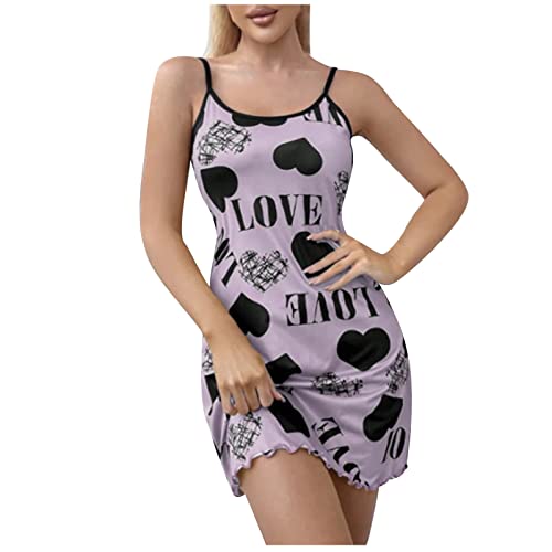 Huertop Sexy Lingerie For Women Lingerie Love Letter Printed Temptation Babydoll Sleepwear Camisole Nightdress Lb635 Purple #TOP2