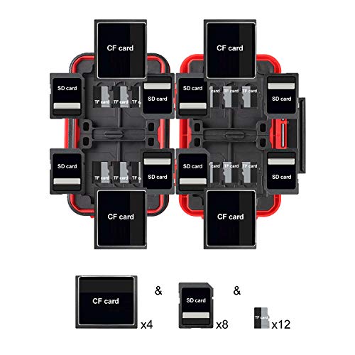 Lynca Memory Card Case Holder, Memory Card Hard Protector Case Professional Water-Resistant Anti-Shock Compact Camera Card Hard Storage Box For 8 Sd Cards 4 Cf Cards 12 Micro Sd/Tf Cards (Red) #TOP2