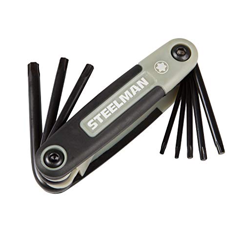 Image of Steelman 3-Piece Set Folding Hex Key Wrench Tools, SAE, Metric, and Torx Allen Wrench Sets, Chamfered Ends, Rubberized Grip