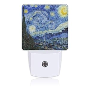 Night Light Plug into Wall Starry Night Oil Painting Night Light with Dusk to Dawn Sensor Night Light for Kid Girls Boys Women Men Room Decor, Hallway, Kitchen, Bathroom, Nursery, Stairs