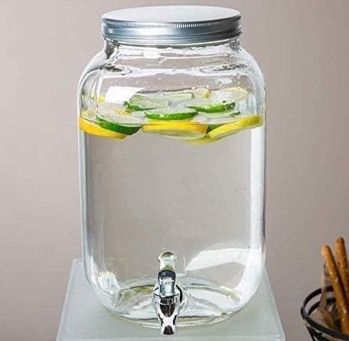 Image of 5 Liter Glass Dispenser with tap-Cold Water Mason Jar | Beer Dispenser | Drink Dispenser | Mason Jar | Pitcher with tap | Spigot and Steel lid | Water Pitcher for Detox (5000 ML)