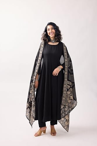 Toochki Women's Rayon Ethnic Kurta Set (Toochki279-Krs/M_Black